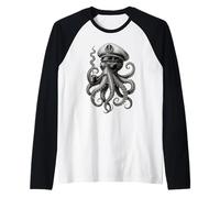 Deep Sea Legend - The Smoking Octopus Captain Design Raglan Baseball Tee