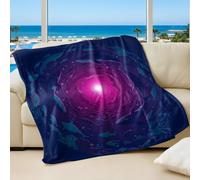 Deep Sea Light Core Fluorescent Printed Flannel Blanket, Dreamy Dynamic Ocean Creatures Design, Perfect for Kids and Home Sofa Bed Decor (04,200x200cm)