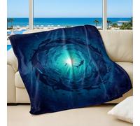 Deep Sea Light Core Fluorescent Printed Flannel Blanket, Dreamy Dynamic Ocean Creatures Design, Perfect for Kids and Home Sofa Bed Decor (01,200x200cm)