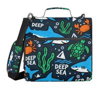 Deep Sea Marine Creatures Pattern 3 Ringing Sturdy Zipper Binder with Shoulder Strap Multiple Pockets School Supplies Organizer Suitable for Middle School