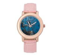 Deep Sea Shipwreck Ancient Pirates Ship Women's Leather Strap Band Watch Pink Ladies Three-Hand Wrist Watches