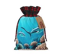 Deep Sea Whales Christmas Tree Hanging Gift Bags Jute Drawstring Sacks with, Eco-Friendly Festive Decor & Small Present Bag for Xmas Tree