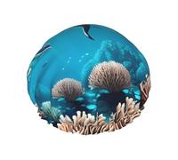 Deep Sea Whales Print Shower Cap â€“ Double Layer Bath Hair Cap with Elastic Band Lining, Ideal for Home Spa, Hotel, and Travel