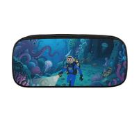 Deep Sea World Pencil Case Waterproof Leather Pencil Pouch Multi-purpose Aesthetic Makeup Bag Cute Pen Bag Large Cosmetic Bag for Office Stationery, Travel