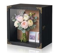 Deep Shadow Box Frame 11x11, 4.5" Depth Display Case, Black Solid Wood Display Case, Vintage Metal Corners, Memory Box for Medals Photos Coins Awards Wedding Keepsakes Military Memorial Gifts