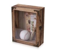 Deep Shadow Box Frame 8x10 with 3.5" Depth, Acrylic Door, Rustic Carbonized Wood Display Case with Vintage Lock, Metal Handle & 4 Corner Protectors, Memory Box for Medals, Photos, Wedding Keepsakes