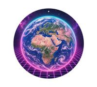 Deep Sky Earth Blue Planet Astral Glow Observatory Metal Tin Sign Plaque Wall Decor for Cafe, Man Cave, Club Bar, Office, Home Garden Round Metal Poster 8x8Inch