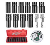 Deep Socket Set 1/2 inch 8 to 24mm Impact Socket Set, 12 Pcs Impact Driver Hex Bit Sockets with 1/4 Hex Shank Adapter, Car Large Torque Wrench Socket Set for Drill, Ratchet, Heavy Duty Spanner