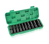 Deep Socket Set, 10 Pcs 8-24 Mm Reliable Impact Sockets 1/2 Inch Durable Hex Long Socket Set with Plastic Storage Box for Home Car Repair