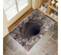 Deep Stone Well Door Mats Indoor Absorbent, Non-Slip Optical Illusions Indoor Door Mat for Back & Front Door, Low Profile Dirt Trapping Doormat Entrance Rugs with Rubber Backed, 50 x 80 cm, Brown