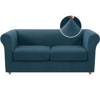 Deep Teal 2 Seater Sofa Cover with Armrests Stretchable Non Slip Chesterfield Design 2 Separate Seat Covers Universal Fit for Modern Living Rooms