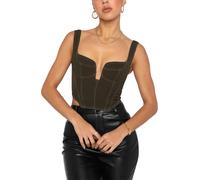 Deep V Neck Sleeveless Corset Corp Top Bustier Y2K Denim Zip Back Coconut Girl Cottagecore Aesthetic for Women, Darkolive, X-Small