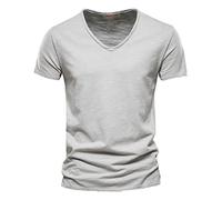 Deep V Neck T Shirt for Men Low Cut Scoop Tee Invisible Vee Top Cotton Short Sleeve Wide Neck Comfortable Elegant