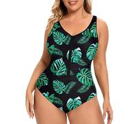 Deep V One Piece Swimsuit, Quick Dry Beach Wear Leaf Print Knot Adjustable Adjustable Straps Square Neck Swimming Costume with Skirt 16th Birthday Gifts Girl Cheap Gifts
