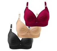 Deep V Push Up Bra, Womens Bras Non Wired Multipack Fashionable Mixed Color 3-Pack Large Anti Sagging Breast Bra Shaping Cup Bras Adjustable Shoulder Strap Breathable Full Coverage Bras