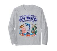 Deep Waters Isaiah 43 Christian Faith Bible Verse Seaside Long Sleeve T-Shirt