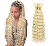 Deep Wave Boho Braids Synthetic Hair Extensions 22 Inch 2 Bundles Water Wave Curly Synthetic Braiding Hair Bulk Wet and Wavy Goddess Box Braids for Women (#613/Bleach blonde, 22inch/55cm)