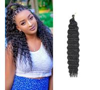 Deep Wave Boho Braids Water Wave Bulk Braiding Hair Bundles For Bohemian Knotless Deep Twist No Weft Wet and Wavy Synthetic Hair Extensions (1B/Natural black, 20INCH)