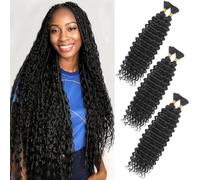 Deep Wave Bulk Hair for Braiding 18 Inch No Weft Bundles Curly Braiding Hair Extensions for Boho Braids and Wavy Braiding Hair 2 Braids per Pack (1B, 22 Inch (3 Pack))