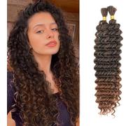 Deep Wave Bulk Hair for Braiding 18 Inch No Weft Deep Wave Bundles Curly Braiding Hair Extensions for Boho Braids and Wavy Braiding Hair 2 Braids per Pack (T30#, 18 Inch (1 Pack))