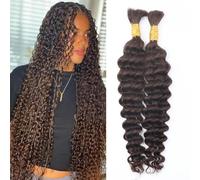 Deep Wave Bulk Human Braiding Hair 35 cm 14 Inch Brazilian Curly Human Hair for Women No Weft Bundles Human Hair Extensions Chocolate Brown
