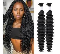 Deep Wave Bulk Human Hair for Braiding 10A Brazilian Curly Hair 100 percent Human Hair 2 Bundles No Weft micro Human Braiding Hair for Boho Braids Virgin Hair Extension(Natural Black, 100g 24")