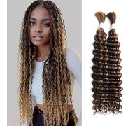 Deep Wave Bulk Human Hair for Braiding 10A Brazilian Curly Human Hair 100 percent Human Hair 2 Bundles No Weft micro Human Braiding Hair for Boho Braids Virgin Hair Extension(P4-30#, 100g 16")
