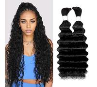 Deep Wave Bulk Human Hair for Braiding 10A Brazilian Curly Human Hair 100 percent Human Hair 2 Bundles No Weft micro Human Braiding Hair for Boho Braids Virgin Hair Extension(Natural Black, 100g 18")