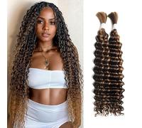 Deep Wave Bulk Human Hair for Braiding 10A Brazilian Curly Human Hair 100 percent Human Hair 2 Bundles No Weft micro Human Braiding Hair for Boho Braids Virgin Hair Extension(P4-30#, 100g 18")