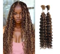Deep Wave Bulk Human Hair for Braiding 10A Brazilian Curly Human Hair 100 percent Human Hair 2 Bundles No Weft micro Human Braiding Hair for Boho Braids Virgin Hair Extension(P4-30#, 100g 22")