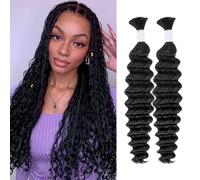 Deep Wave Bulk Human Hair for Braiding 10A Brazilian Curly Human Hair 100 percent Human Hair 2 Bundles No Weft micro Human Braiding Hair for Boho Braids Virgin Hair Extension(Natural Black, 100g 16")