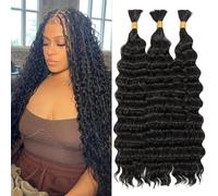 Deep Wave Bulk Human Hair for Braiding 3 Bundles 150g 24 Inch No Weft Curly Human Hair Extensions for Boho Braids Natural Black Brazilian Virgin Hair for Women