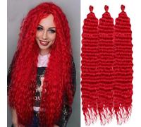 Deep Wave Crochet Bulk Hair Extensions for Women 3pcs/lot, 120g/pc, 30 Inch(76cm) Long Twist Water Wavy Synthetic Hair #Red