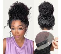 Deep Wave Curly 360 Lace Front Glueless Wigs Human Hair Wig Pre Plucked Pre Cut Hidden Strap Drawstring Wig 200 Density 360 Lace Frontal Human Hair Wigs 26 Inch