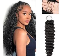 Deep Wave Curly Crochet Human Hair Knotless Pre-Separated Feather Crochet Hair Lightweight Reusable Hair Extensions for Women Natural Black, 18 Inch-50g