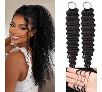 Deep Wave Curly Crochet Human Hair Pre Looped Feather Crochet Hair Extensions Invisible Pre-Separated Knotless Miracle Knots Hair Natural Black, 14 Inch-100g