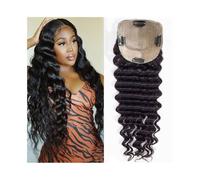 Deep Wave Hair Toppers, Breathable 5"x5" Swiss Lace Base Topper 8"-22" Brazilian Human Hair Pieces with Baby Hair Clip in Wave Curly Hair Toppers(14inches)