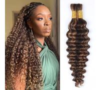 Deep Wave Human Braiding Hair for Boho Braids Highligth #430 Bulk Human Hair for Braiding Brazilian Curly Human Hair Braiding No Weft Bundle for Women 40 cm 16 Inches