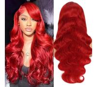Deep Wave Lace Front Wigs Human Hair, 13x4 Body Wave Human Hair Wig with Red Lace Front Real Wig(22inch)