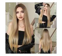 Deep Wave Lace Front Wigs Human Hair, Blonde Wig European and American Women's Super Long Mid-length Straight Hair Full Head Cover Nordic Gold Gradient Chemical Fiber Wig(PurpleBrown)