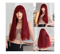 Deep Wave Lace Front Wigs Human Hair, Purple long straight hair for ladies everyday party wig Natural straight fringe wig,Wine red