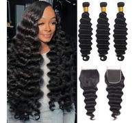 Deep Wave Loose Human Hair Extensions 12a Brazilian Human Hair 4x4 Lace Closure Loose Wave Double Color