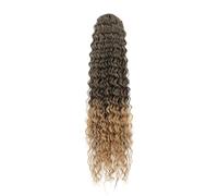 Deep Wave Ponytail Extension 60cm Kinky Curly Synthetic Hair with Drawstring Mesh Cap for Women Voluminous Afro Puffy Ponytail (6 Colors)(Black Light Gold)