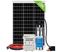 Deep Well Solar Water Pump Kit, 12 V DC Submersible Water Pump with 120 W Mono Solar Panel, 10 Ah Battery Controller, for Well, Pond, Home, Farm, Stainless Steel