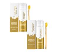 Deep Whitening Plant Essence Pump Toothpaste 100g, Stain Removal Brightening Toothpaste for Yellow Teeth, Long Lasting Fresh Breath with Free Soft Bamboo Toothbrush for Daily Home Use