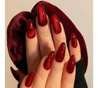 Deep Wine-Red Cat Eye - 24PCS Almond Press On Nails - Shiny Sparkly Glossy Fake Nails With Jelly Adhesive Tabs For Women Daily Party Wedding Elegant Look