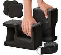 Deep-Zen PRO Yoga Blocks | Ergonomic Yoga Block 2 Pack for Wrist Comfort and Support | EVA Foam Exercise Blocks, 2x Knee Pads & Yoga Strap | Pilates Block Set | Bricks to Eliminate Wrist Pain, Black