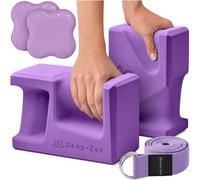Deep-Zen PRO Yoga Blocks | Ergonomic Yoga Block 2 Pack for Wrist Comfort and Support | EVA Foam Exercise Blocks, 2x Knee Pads & Yoga Strap | Pilates Block Set