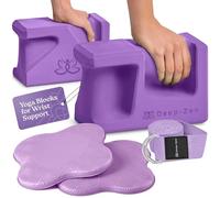 Deep-Zen PRO Yoga Blocks | Ergonomic Yoga Block 2 Pack for Wrist Comfort and Support | EVA Foam Exercise Blocks, 2x Knee Pads & Yoga Strap | Pilates Block Set
