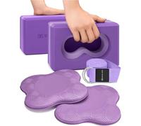 Deep-Zen® Yoga Blocks Wrist Support; Yoga Blocks 2 Pack with Knee Pads and Strap to Put Less Weight on Wrists; Durable, Versatile Yoga Brick Exercise Block Set, Blocks Yoga, Purple